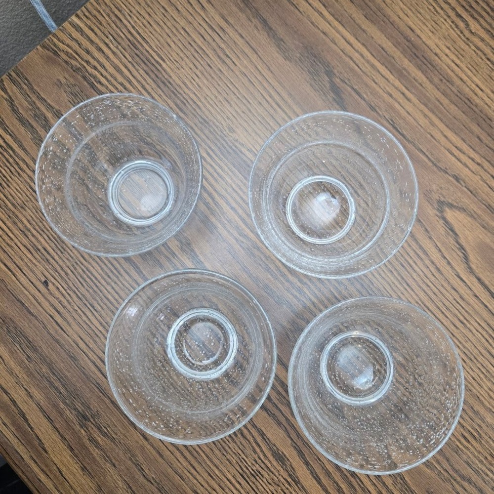Clear Glass Bubble Bowls Set of 4‎ Heavy Dessert Bowls Footed Pedestal